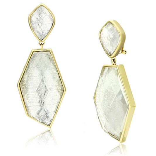 VL075 - IP Gold(Ion Plating) Brass Earrings with Synthetic Synthetic Stone in White-0