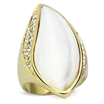 VL082 - IP Gold(Ion Plating) Brass Ring with Synthetic Cat Eye in White-0