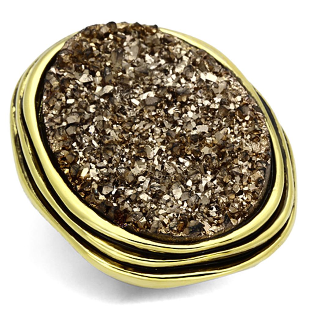 VL085 - IP Gold(Ion Plating) Brass Ring with Synthetic Synthetic Stone in Champagne-0