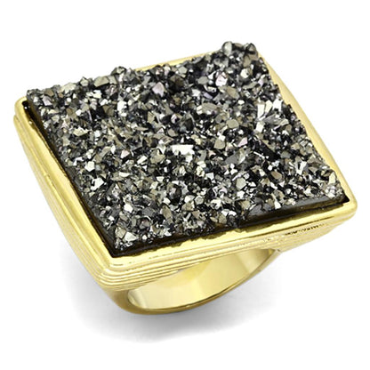 VL088 - IP Gold(Ion Plating) Brass Ring with Synthetic Synthetic Stone in Jet-0