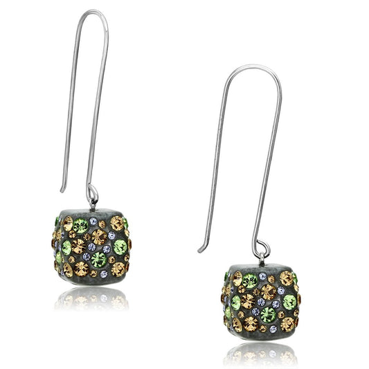 VL090 - High polished (no plating) Stainless Steel Earrings with Top Grade Crystal  in Multi Color-0