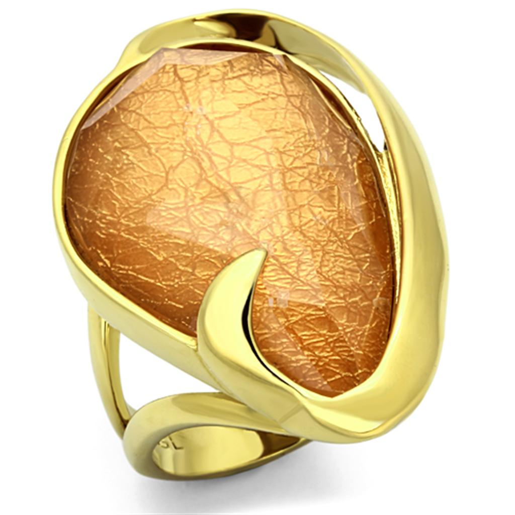 VL098 - IP Gold(Ion Plating) Stainless Steel Ring with Synthetic Synthetic Stone in Orange-0
