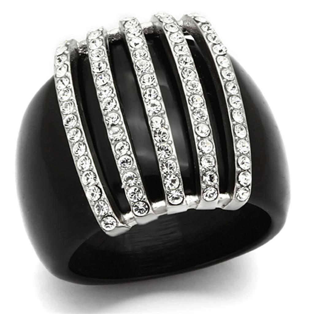 VL099 - High polished (no plating) Stainless Steel Ring with Top Grade Crystal  in Clear-0