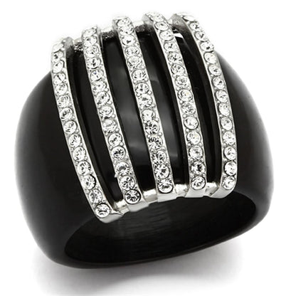 VL099 - High polished (no plating) Stainless Steel Ring with Top Grade Crystal  in Clear-0