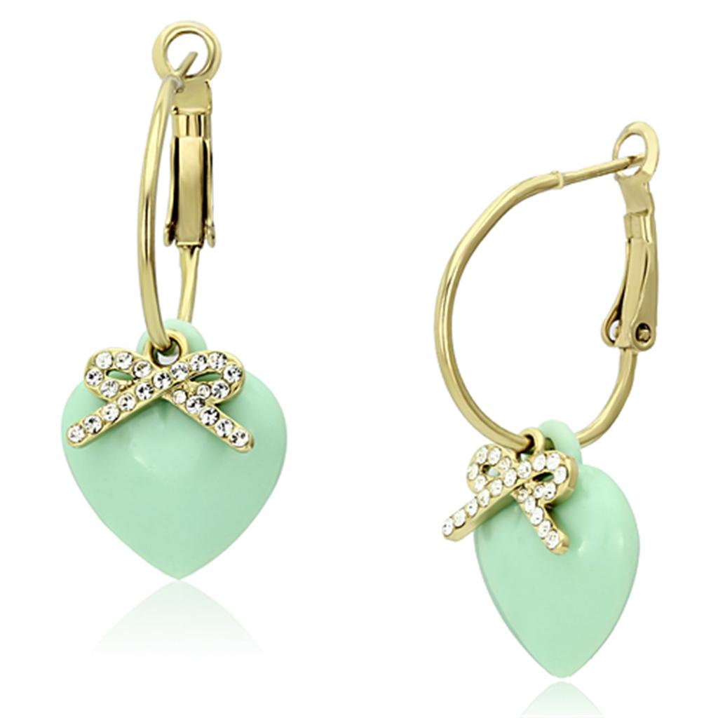 VL101 - IP Gold(Ion Plating) Brass Earrings with Synthetic Synthetic Stone in Emerald-0