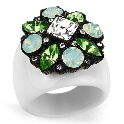 VL105 - IP Black(Ion Plating) Brass Ring with Top Grade Crystal  in Clear-0