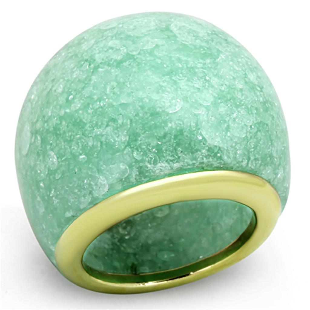VL110 - IP Gold(Ion Plating) Stainless Steel Ring with Synthetic Synthetic Stone in Emerald-0